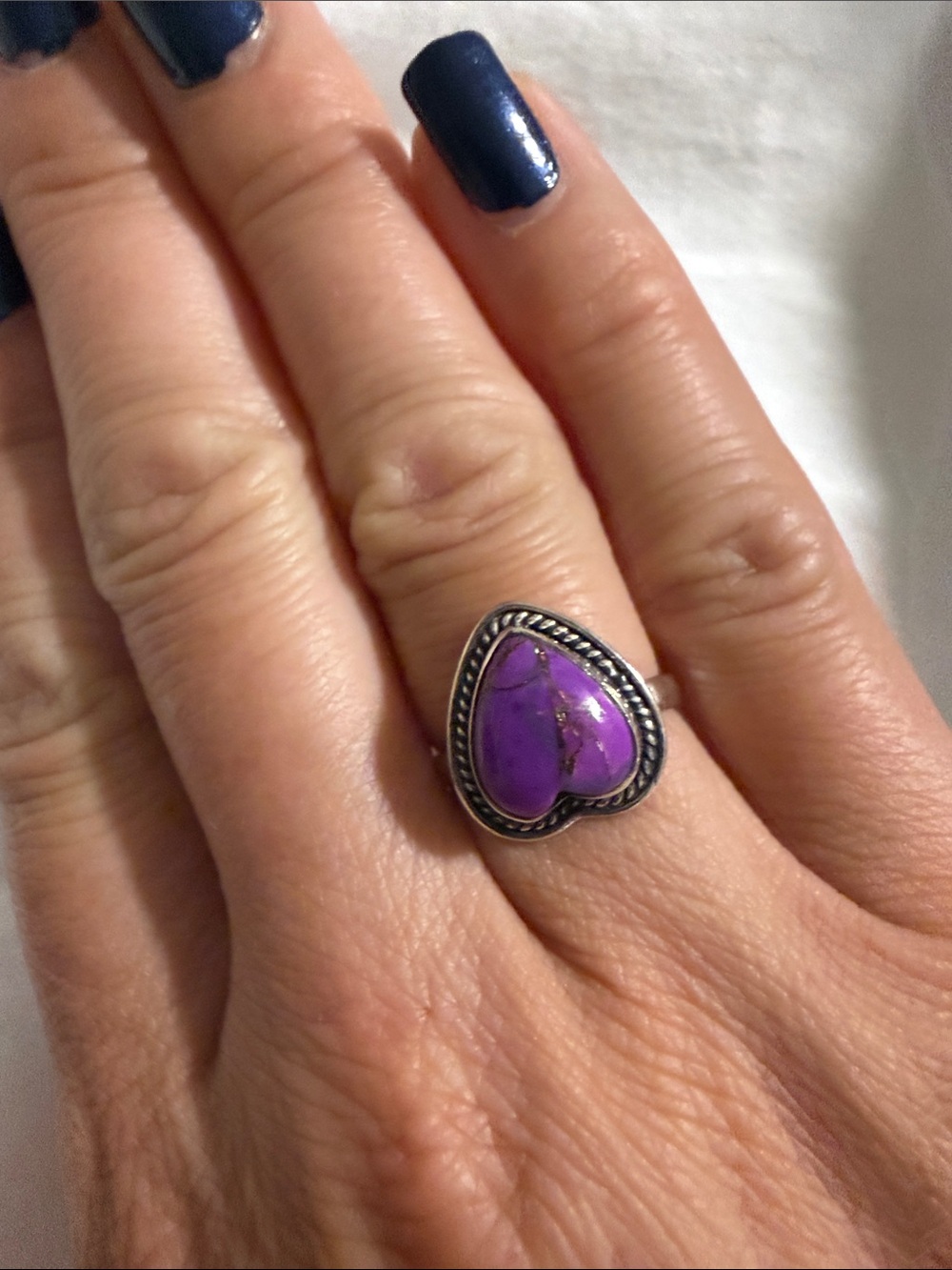 Sterling Silver Heart Purple Dahlia Ring 6